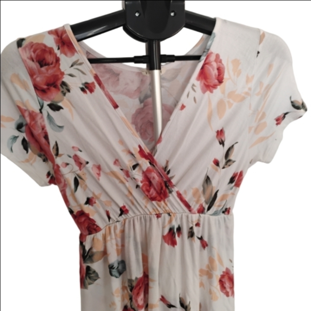 Viamor Women's Size Medium Floral High Low Dress in White and Pink